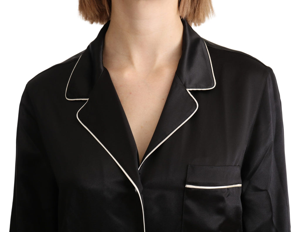 Dolce & Gabbana Black Shirt Silk Stretch Top Blouse - Luxe & Glitz