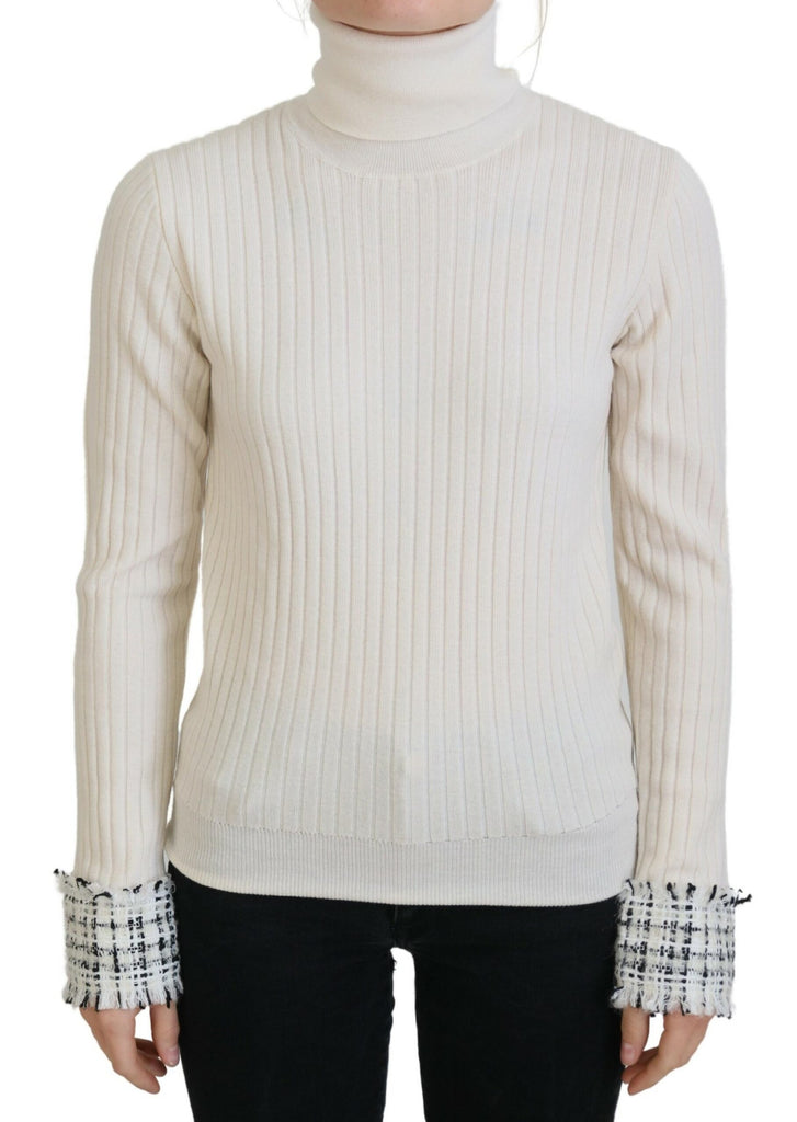 Dolce & Gabbana Ivory Turtleneck Distressed Cuff Pullover Sweater Dolce & Gabbana