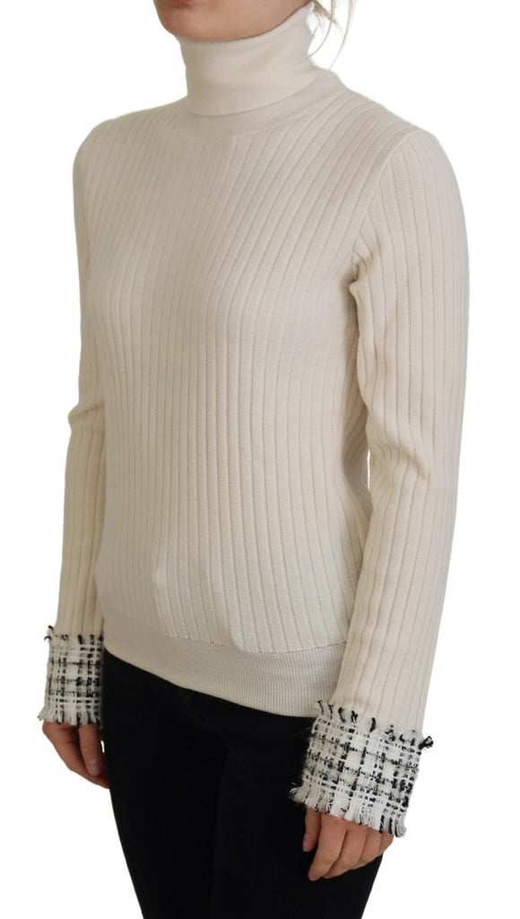 Dolce & Gabbana Ivory Turtleneck Distressed Cuff Pullover Sweater Dolce & Gabbana