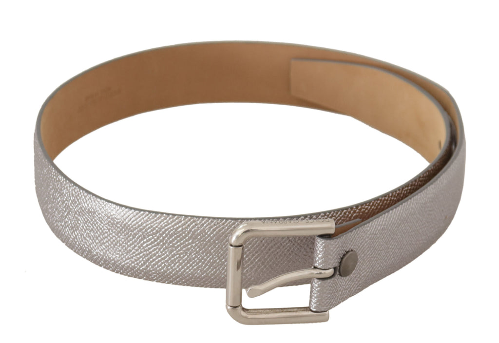 Dolce & Gabbana Metallic Silver Leather Metal Waist Buckle Belt - Luxe & Glitz