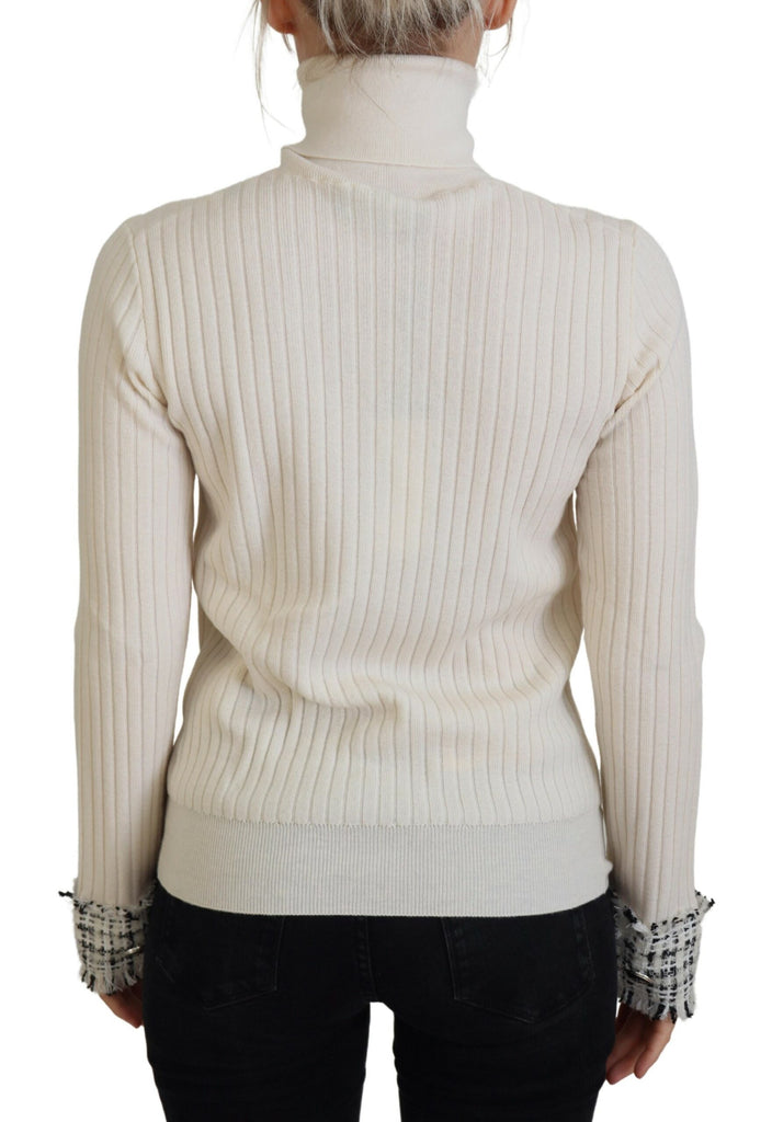 Dolce & Gabbana Ivory Turtleneck Distressed Cuff Pullover Sweater Dolce & Gabbana