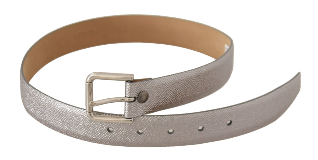 Dolce & Gabbana Metallic Silver Leather Metal Waist Buckle Belt - Luxe & Glitz