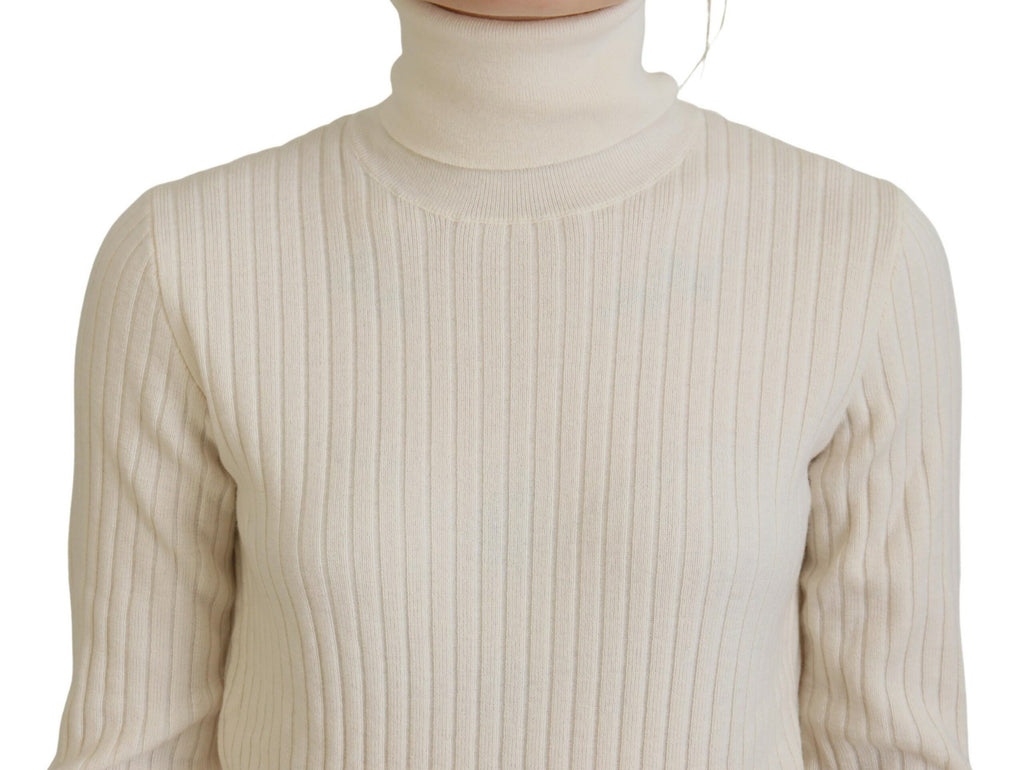 Dolce & Gabbana Ivory Turtleneck Distressed Cuff Pullover Sweater Dolce & Gabbana