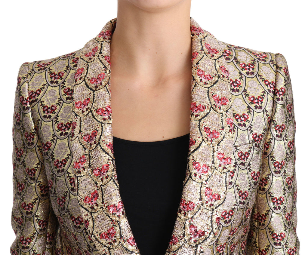 Dolce & Gabbana Gold Floral Sequined Blazer Coat Jacket - Luxe & Glitz