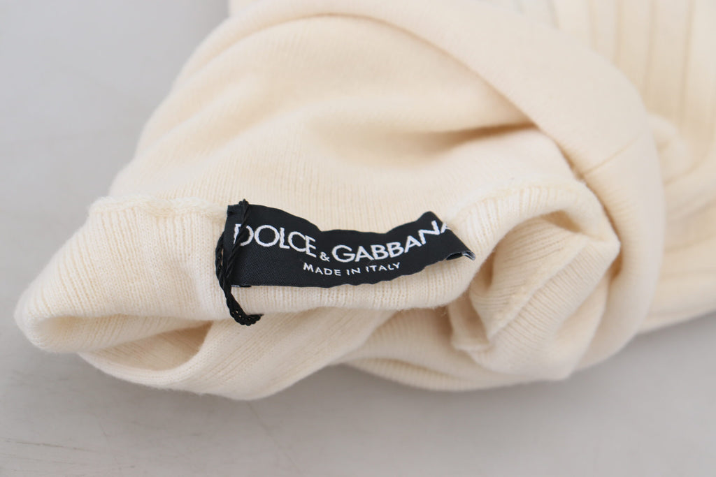 Dolce & Gabbana Ivory Turtleneck Distressed Cuff Pullover Sweater Dolce & Gabbana