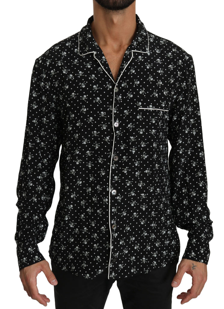 Dolce & Gabbana Black Skull Print Silk Sleepwear Shirt - Luxe & Glitz