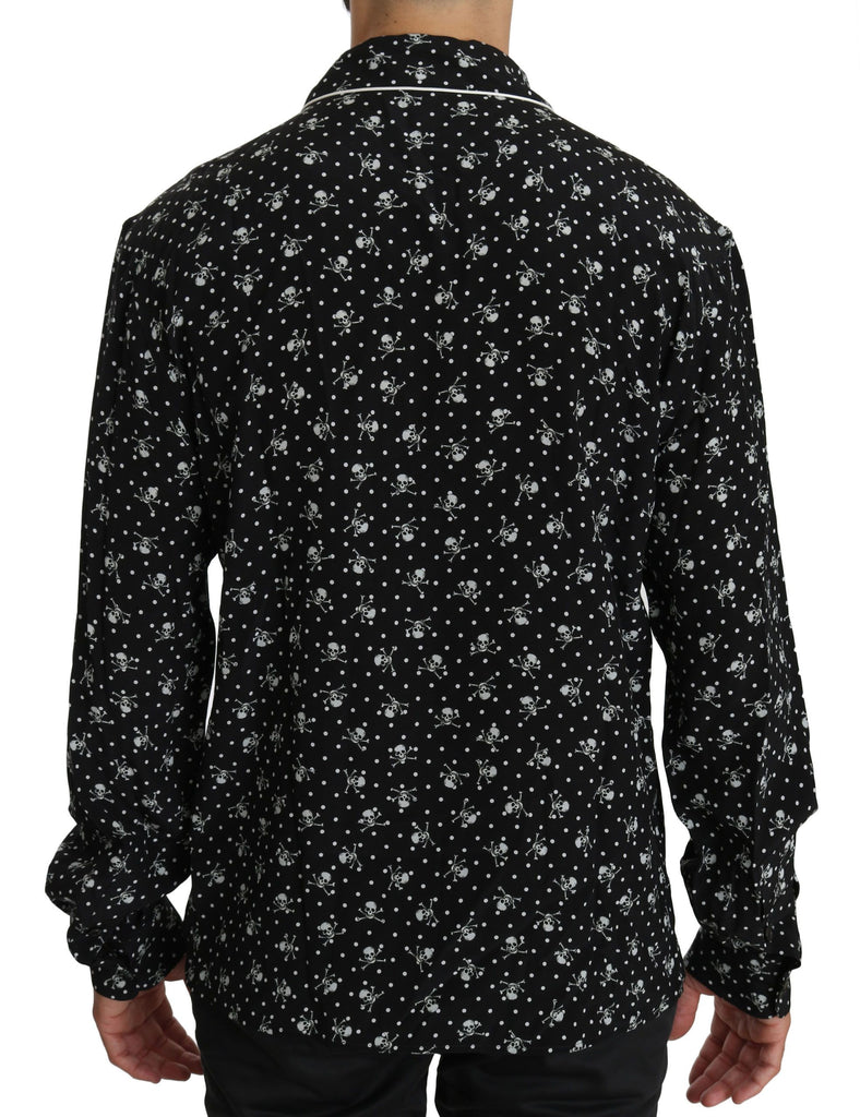 Dolce & Gabbana Black Skull Print Silk Sleepwear Shirt - Luxe & Glitz
