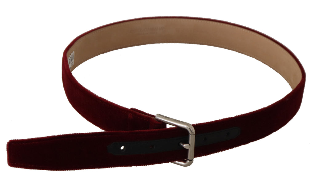 Dolce & Gabbana Red Velvet Silver Logo Engraved Metal Buckle Belt - Luxe & Glitz