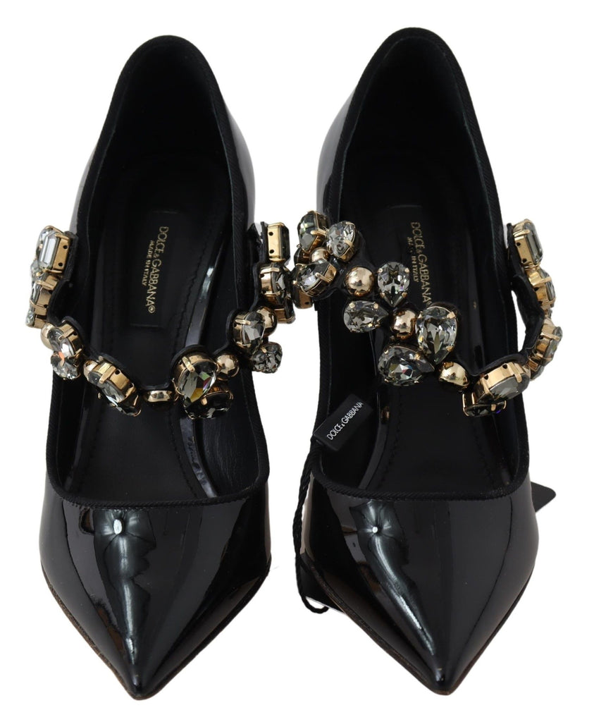 Dolce & Gabbana Black Leather Crystal Shoes Mary Jane Pumps Dolce & Gabbana