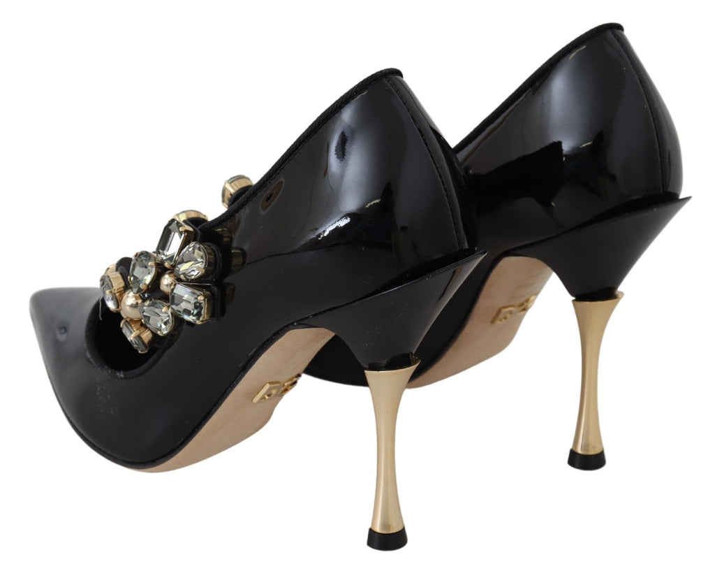 Dolce & Gabbana Black Leather Crystal Shoes Mary Jane Pumps Dolce & Gabbana
