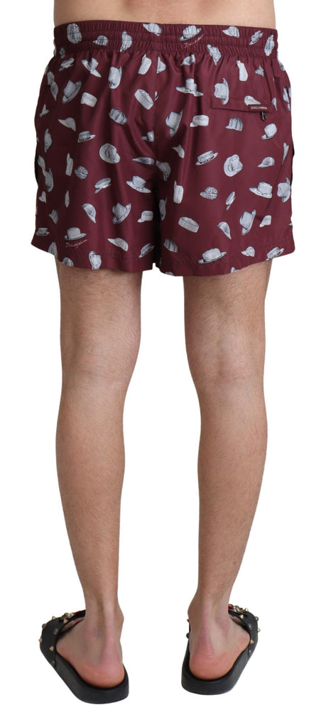 Dolce & Gabbana Maroon Hats Print Beachwear Shorts Swimwear - Luxe & Glitz