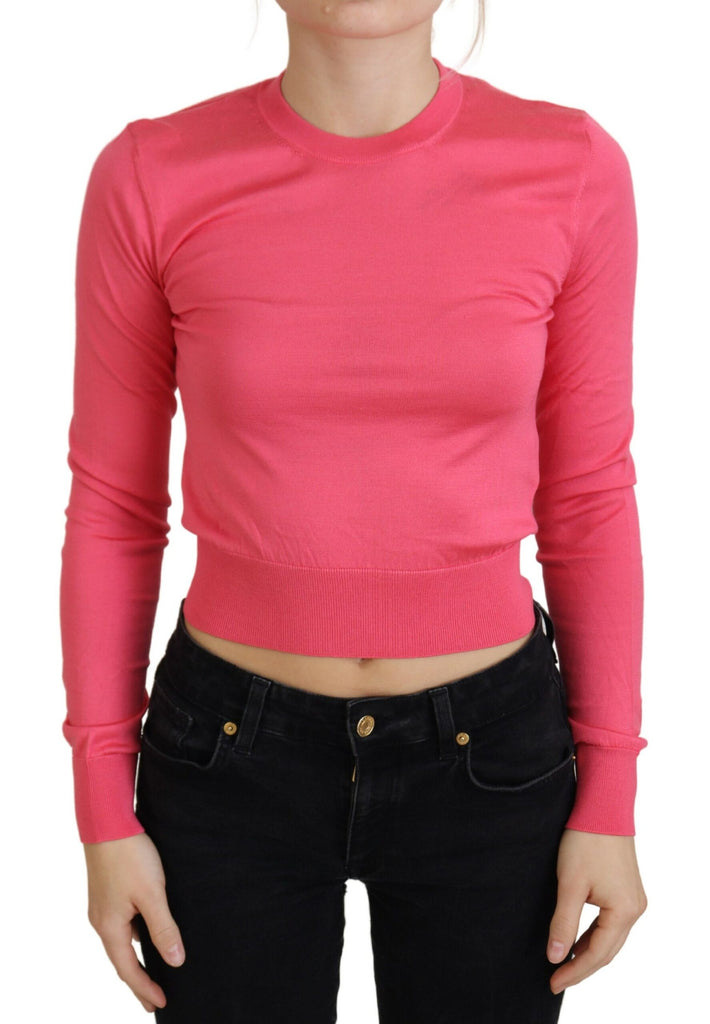 Dolce & Gabbana Pink Silk Cropped Crewneck Pullover Sweater Dolce & Gabbana