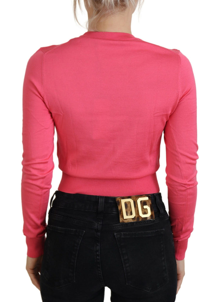 Dolce & Gabbana Pink Silk Cropped Crewneck Pullover Sweater Dolce & Gabbana