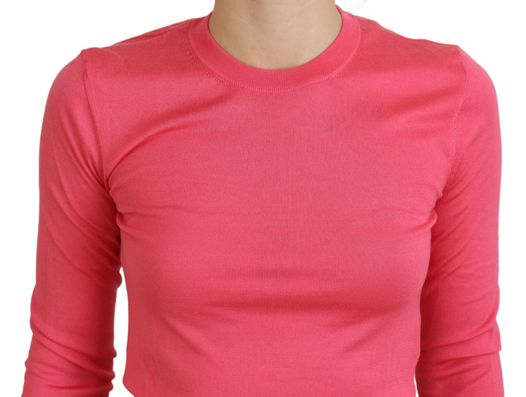 Dolce & Gabbana Pink Silk Cropped Crewneck Pullover Sweater Dolce & Gabbana