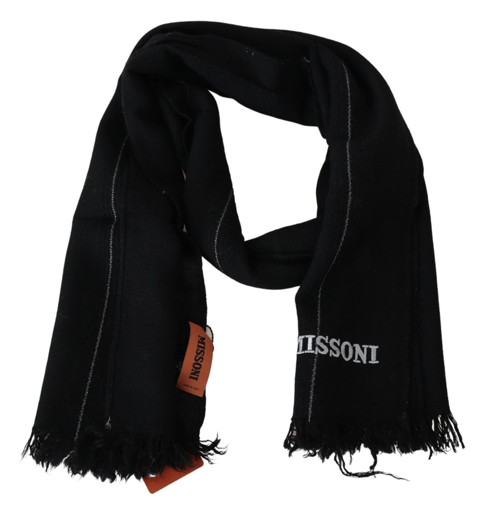 Missoni Black 100% Wool Unisex Neck Wrap Shawl Fringes Scarf - Luxe & Glitz