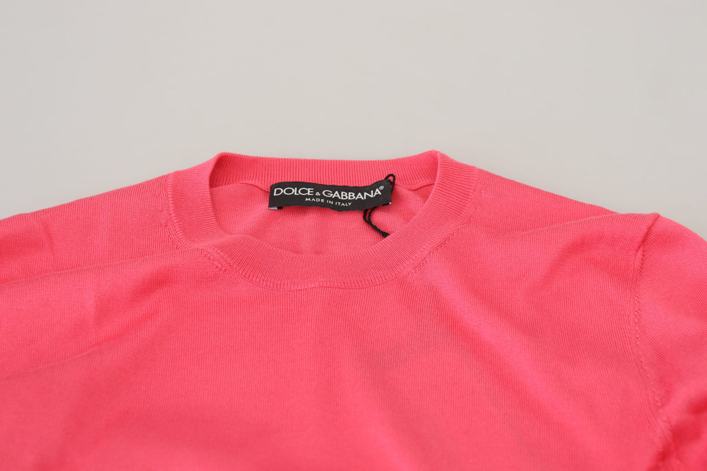 Dolce & Gabbana Pink Silk Cropped Crewneck Pullover Sweater Dolce & Gabbana