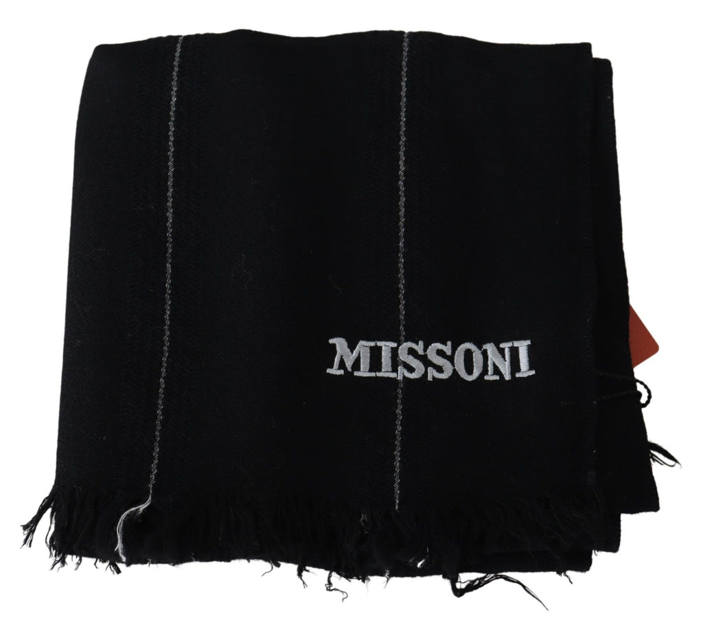 Missoni Black 100% Wool Unisex Neck Wrap Shawl Fringes Scarf - Luxe & Glitz