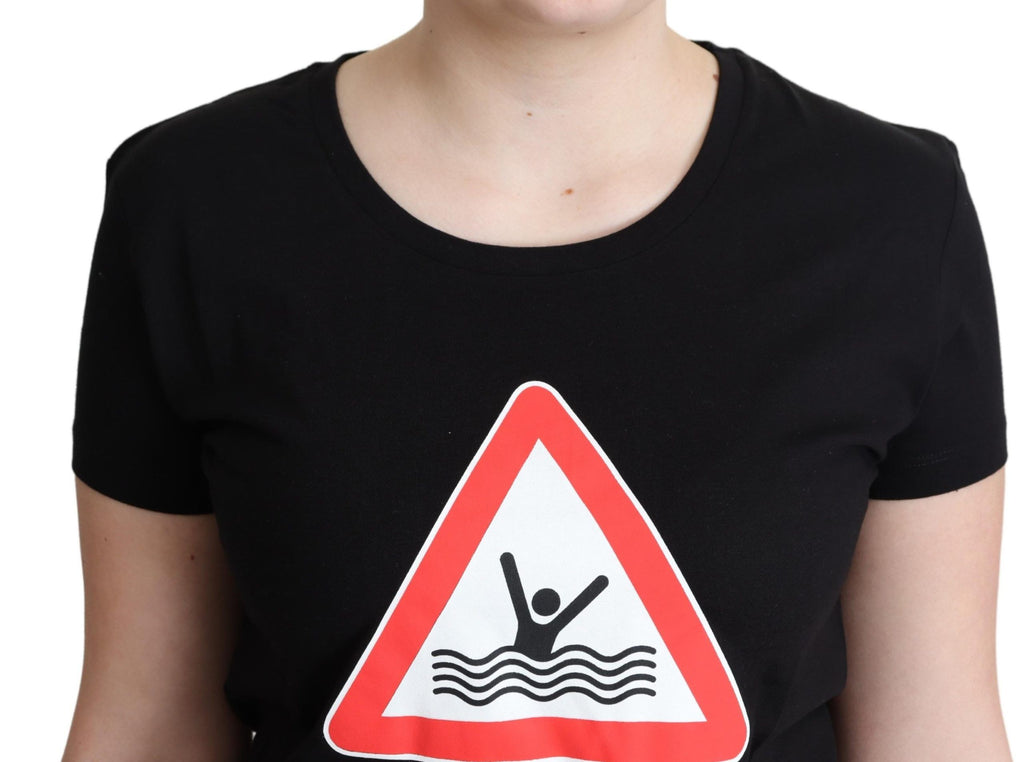 Moschino Black Cotton Swim Graphic Triangle Print  T-shirt - Luxe & Glitz