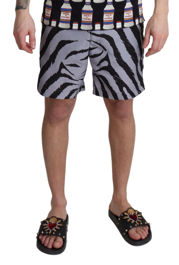 Dolce & Gabbana Gray Zebra Print Beachwear Shorts - Luxe & Glitz
