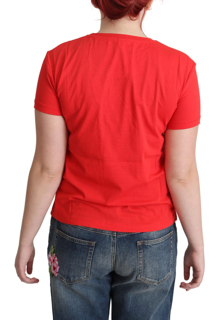 Moschino Red Cotton Swim Graphic Triangle Print  T-shirt - Luxe & Glitz