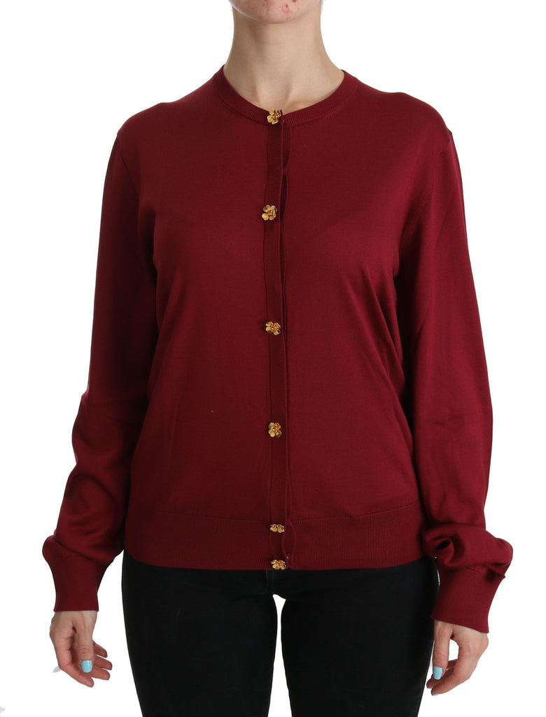 Dolce & Gabbana Red Silk Long Sleeve Cardigan Sweater - Luxe & Glitz