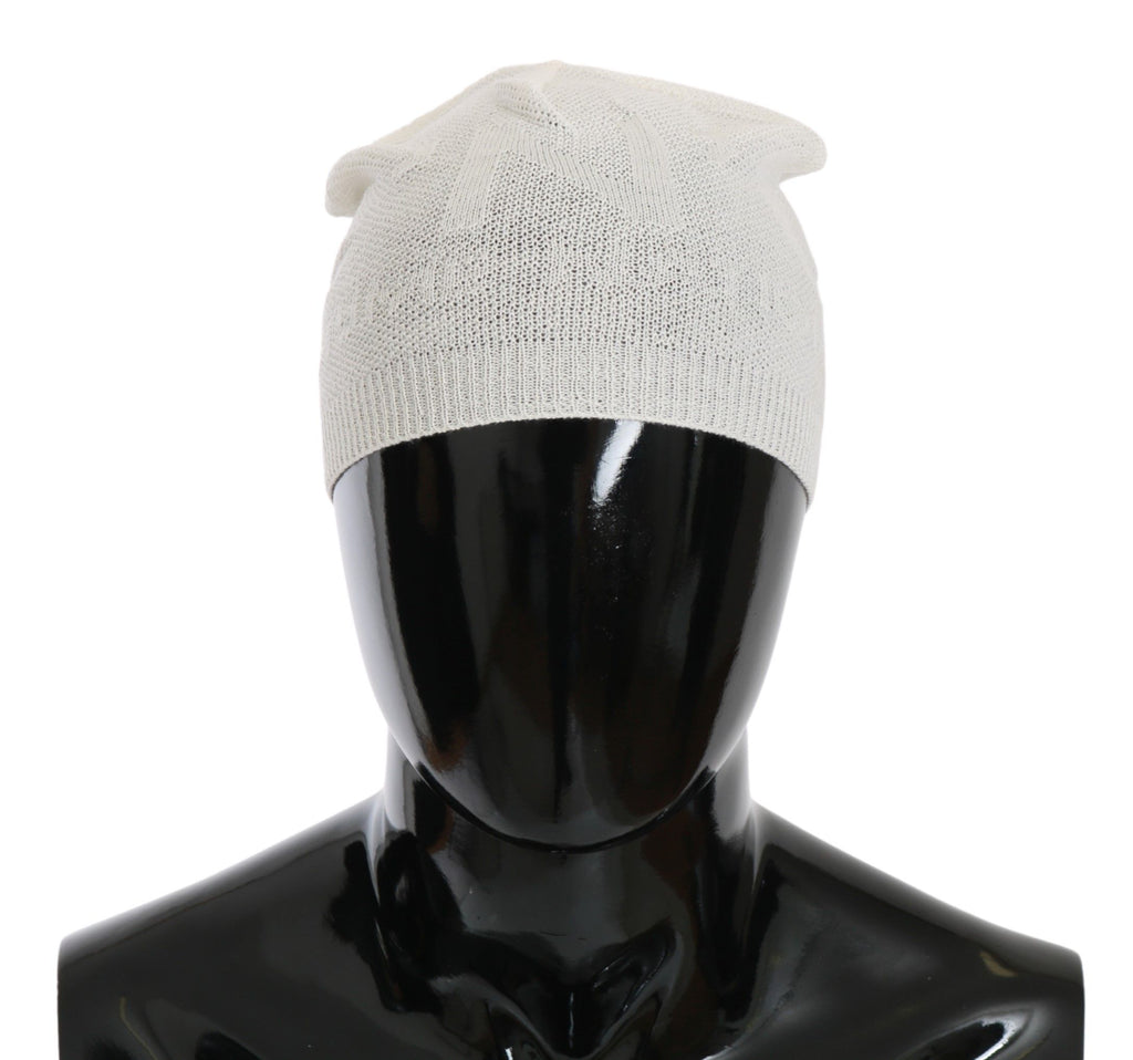 Costume National Beanie White Wool Blend Branded Hat - Luxe & Glitz