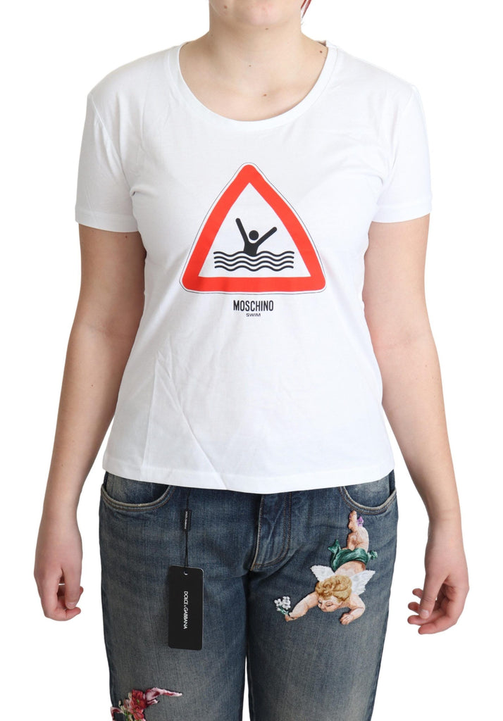 Moschino White Cotton Graphic Triangle Print T-shirt - Luxe & Glitz