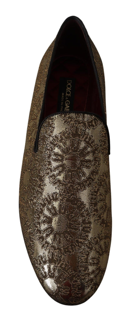 Dolce & Gabbana Gold Jacquard Flats Mens Loafers Shoes Dolce & Gabbana