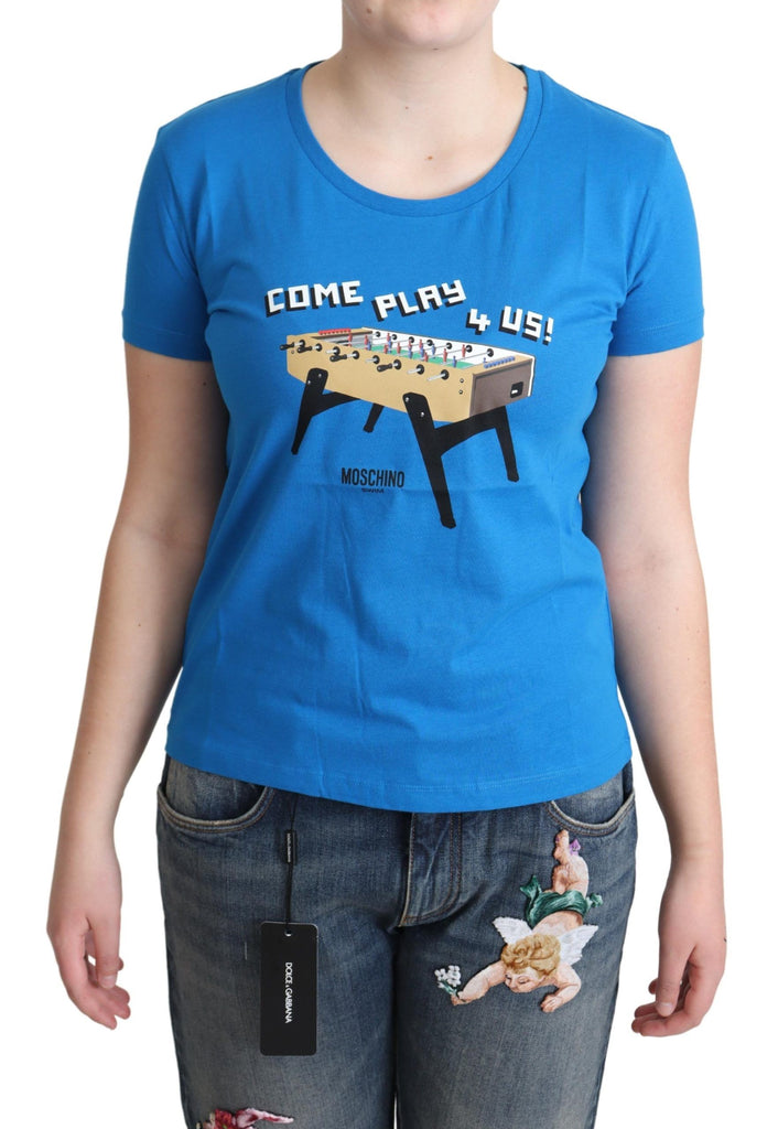 Moschino Blue Cotton Come Play 4 Us Print T-shirt - Luxe & Glitz