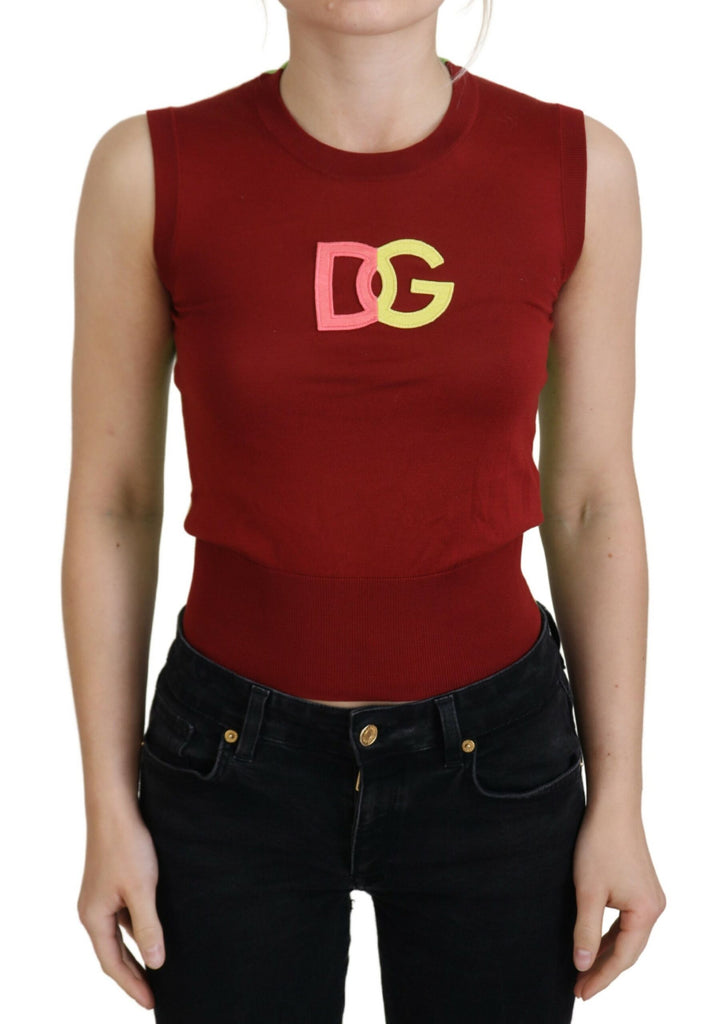 Dolce & Gabbana Red Green DG Logo Sleeveless Pullover Top Dolce & Gabbana