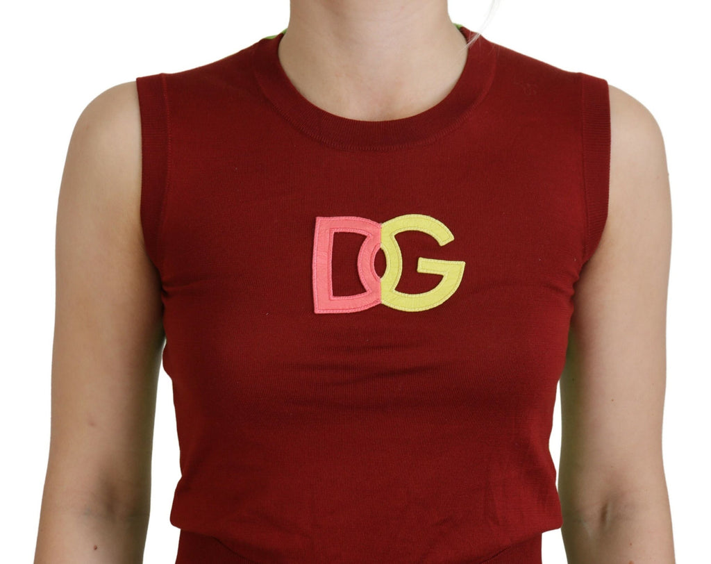 Dolce & Gabbana Red Green DG Logo Sleeveless Pullover Top Dolce & Gabbana