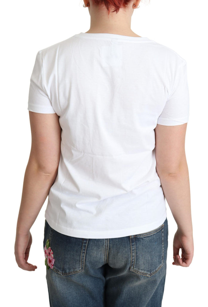 Moschino White Printed Cotton Short Sleeves Tops T-shirt - Luxe & Glitz