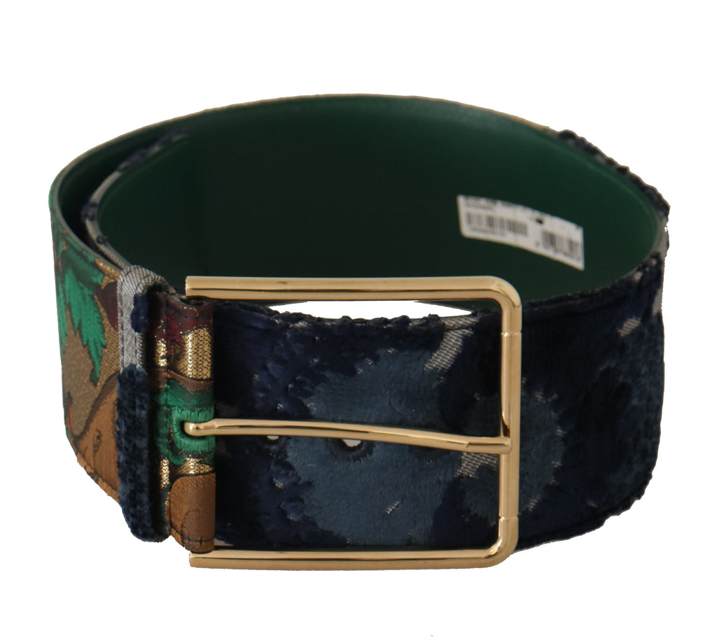 Dolce & Gabbana Green Jacquard Embroid Leather Gold Metal Buckle Belt - Luxe & Glitz