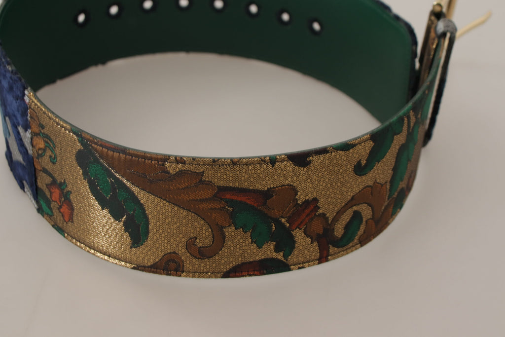 Dolce & Gabbana Green Jacquard Embroid Leather Gold Metal Buckle Belt - Luxe & Glitz