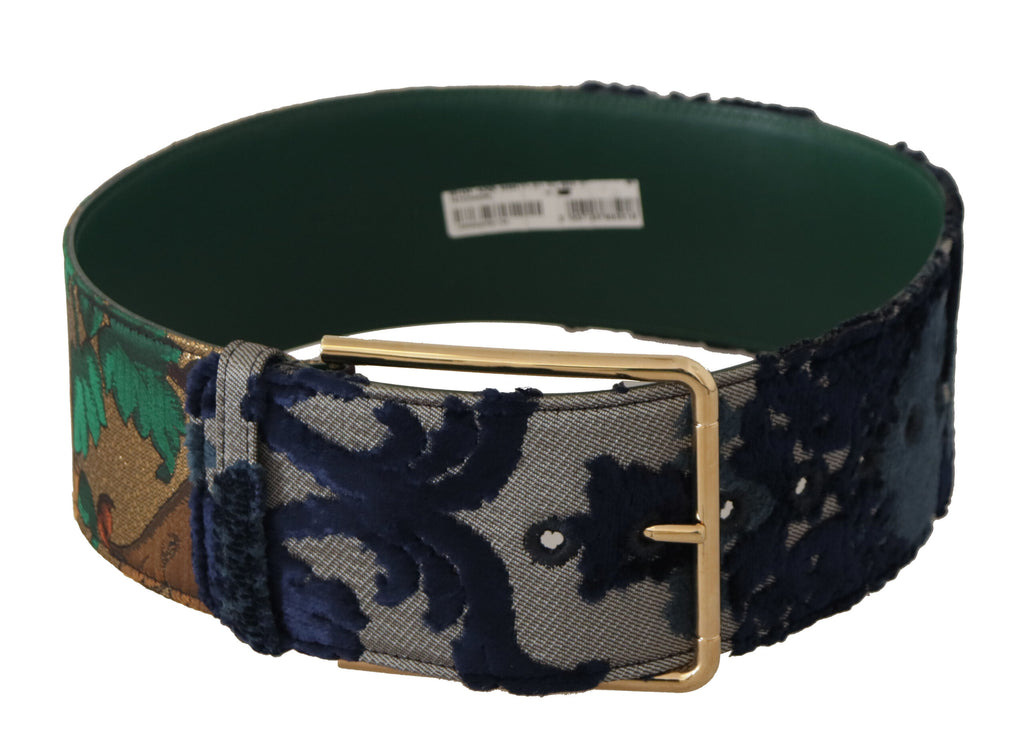 Dolce & Gabbana Green Jacquard Embroid Leather Gold Metal Buckle Belt - Luxe & Glitz