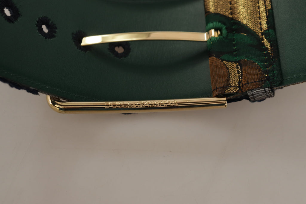 Dolce & Gabbana Green Jacquard Embroid Leather Gold Metal Buckle Belt - Luxe & Glitz