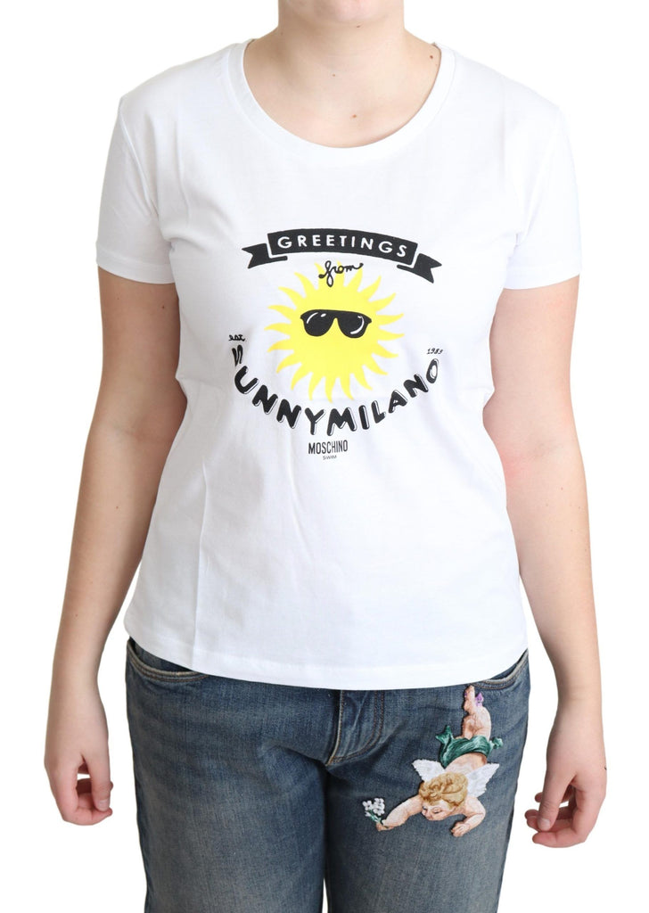 Moschino White Cotton Sunny Milano Print T-shirt - Luxe & Glitz
