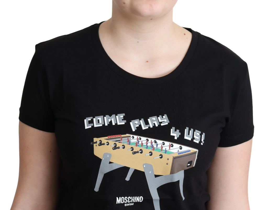 Moschino Black Cotton Come Play 4 Us Print Tops T-shirt - Luxe & Glitz