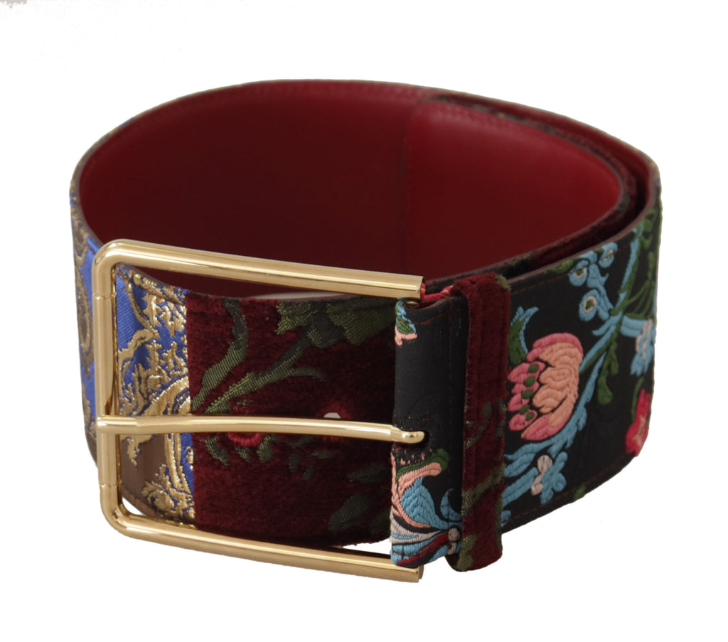 Dolce & Gabbana Red Embroidered Leather Gold Logo Metal Buckle Belt - Luxe & Glitz