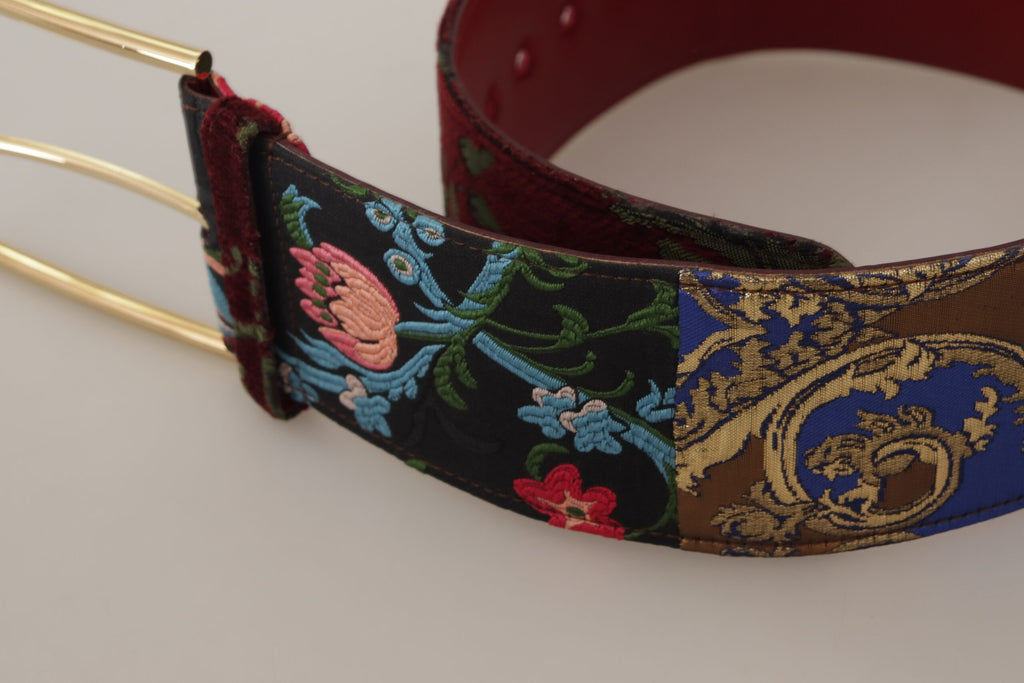 Dolce & Gabbana Red Embroidered Leather Gold Logo Metal Buckle Belt - Luxe & Glitz