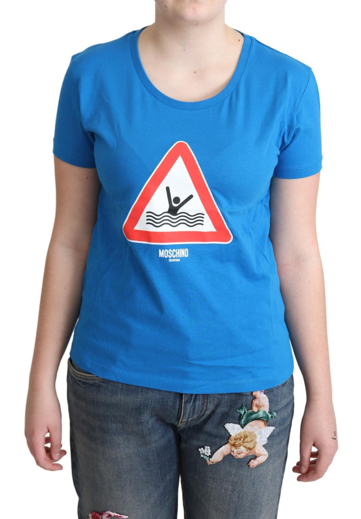 Moschino Blue Cotton Swim Graphic Triangle T-shirt - Luxe & Glitz