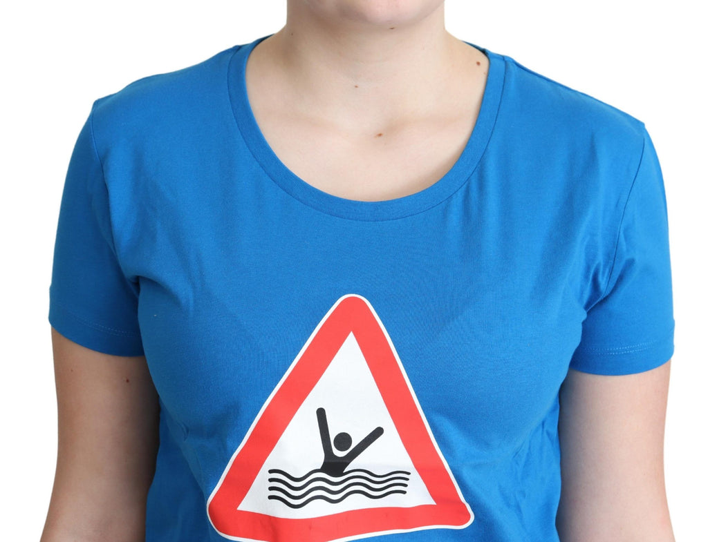 Moschino Blue Cotton Swim Graphic Triangle T-shirt - Luxe & Glitz