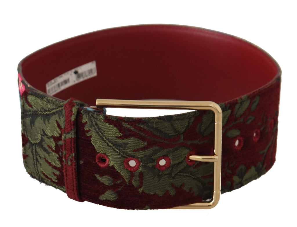 Dolce & Gabbana Red Embroidered Leather Gold Logo Metal Buckle Belt - Luxe & Glitz