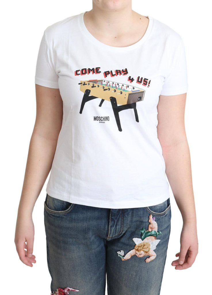 Moschino White Cotton Come Play 4 Us Print Tops T-shirt - Luxe & Glitz