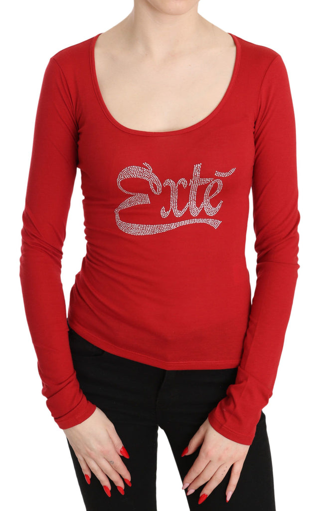 Exte Red Exte Crystal Embellished Long Sleeve Top Blouse - Luxe & Glitz
