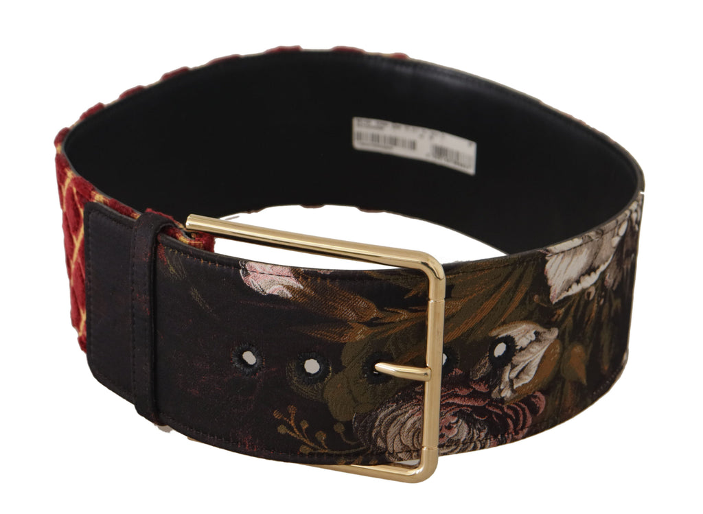 Dolce & Gabbana Multicolor Wide Leather Floral Gold Metal Buckle Belt - Luxe & Glitz