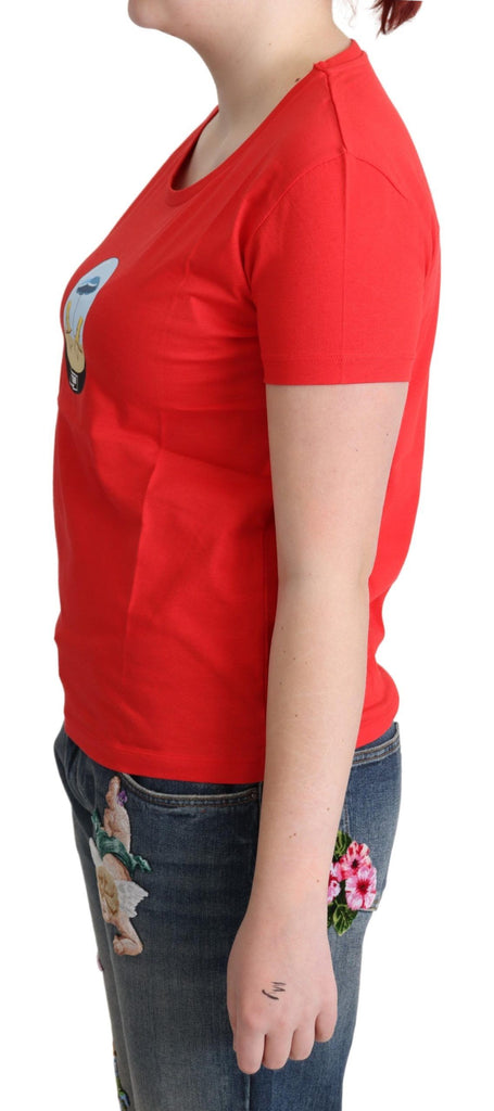 Moschino Red Printed Cotton Short Sleeves Tops Blouse T-shirt - Luxe & Glitz