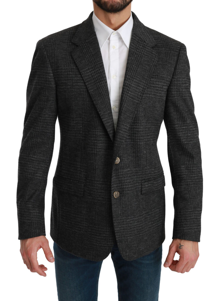 Dolce & Gabbana Gray Plaid Check Wool Formal Jacket Blazer - Luxe & Glitz