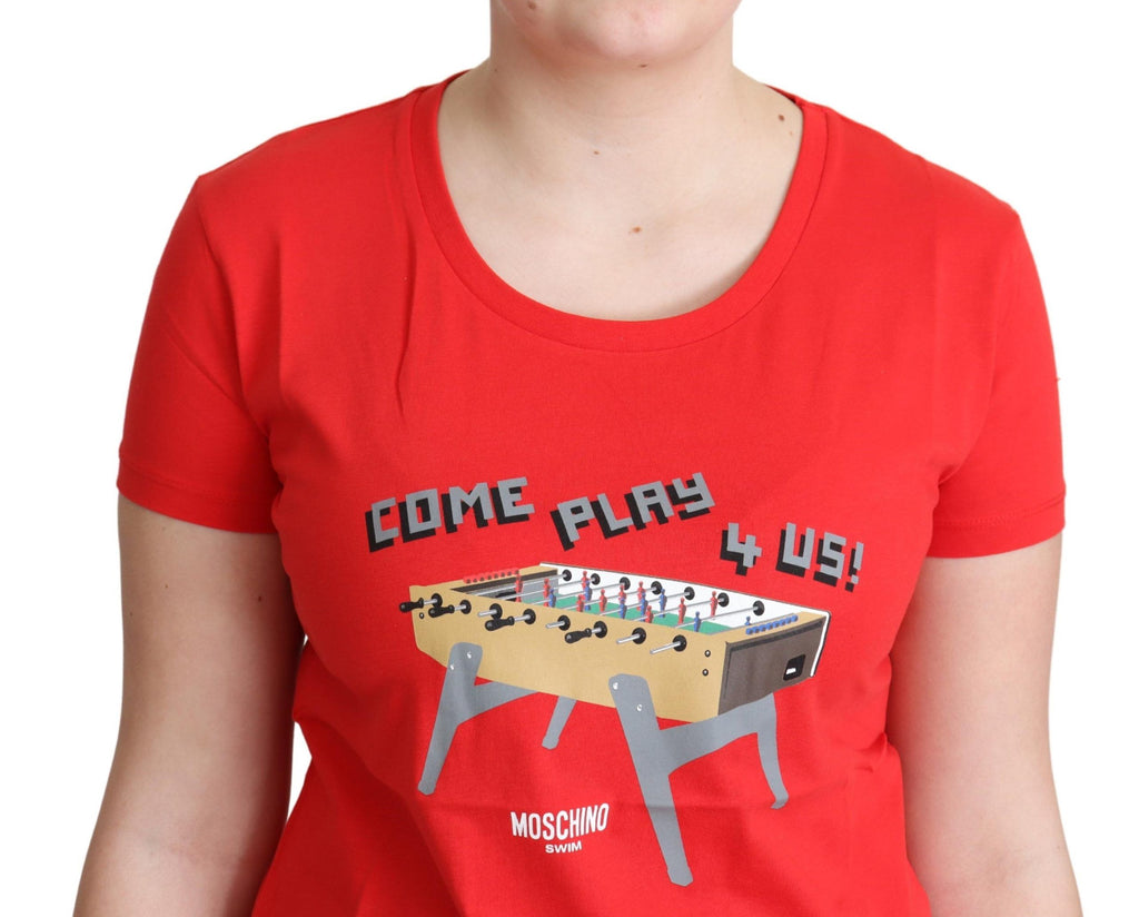 Moschino Red Cotton Come Play 4 Us Print Tops Blouse T-shirt - Luxe & Glitz