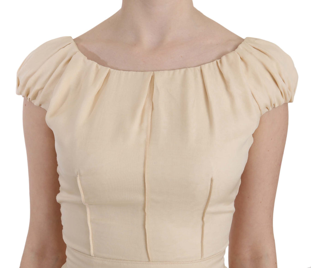 Dolce & Gabbana Beige Silk Column Cap Sleeve Gown Dress - Luxe & Glitz